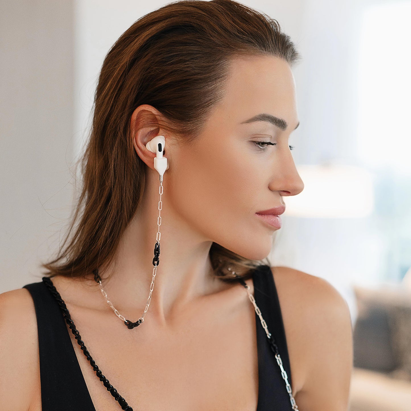 Espresso Black Silver AirPod Chain