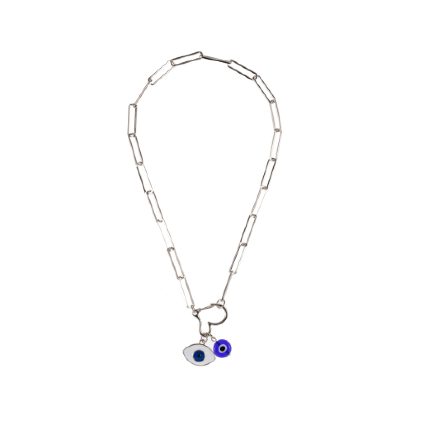 Eye Heart Silver Paperclip Necklace