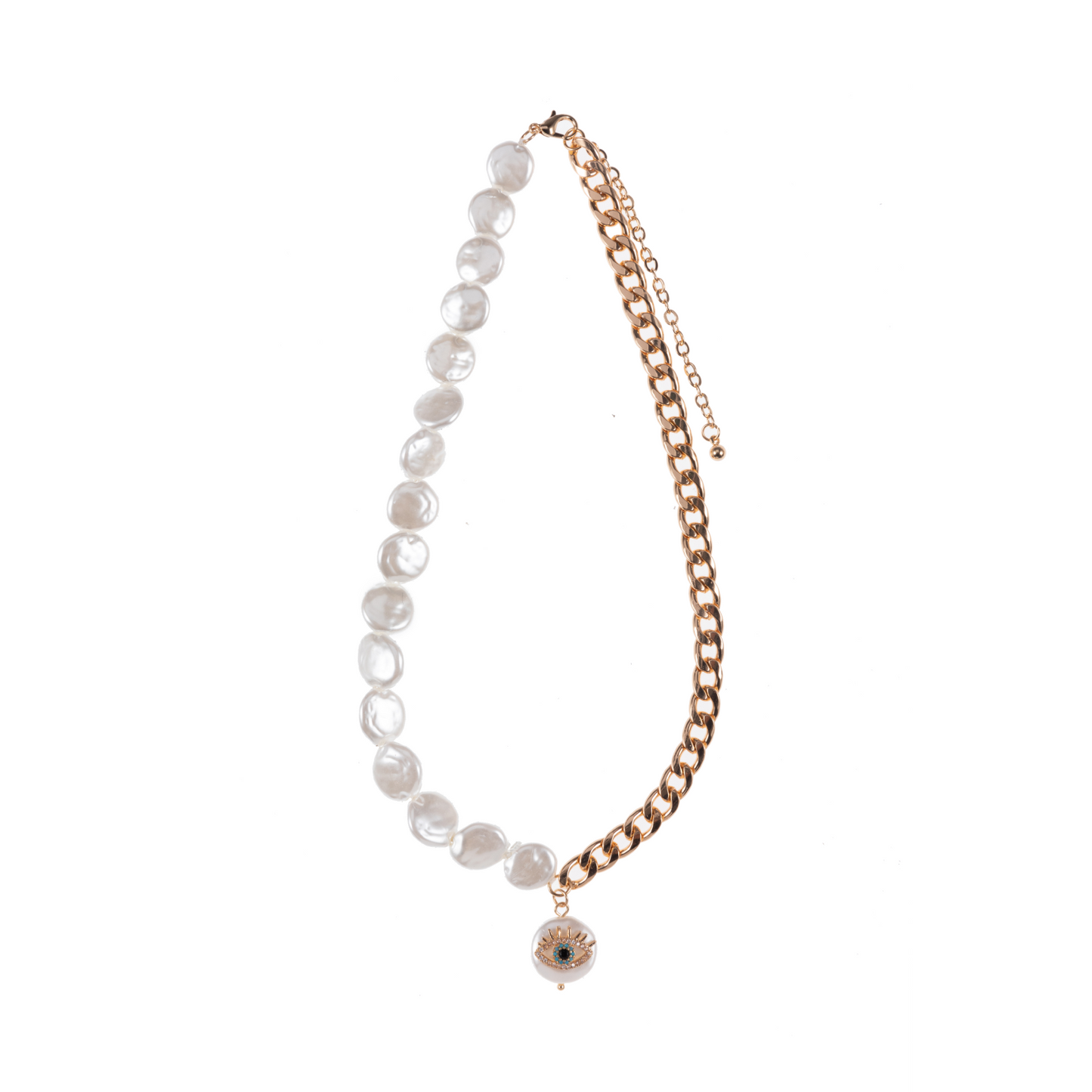 Goldy Luxe Pearl Evil Eye Pendant Necklace