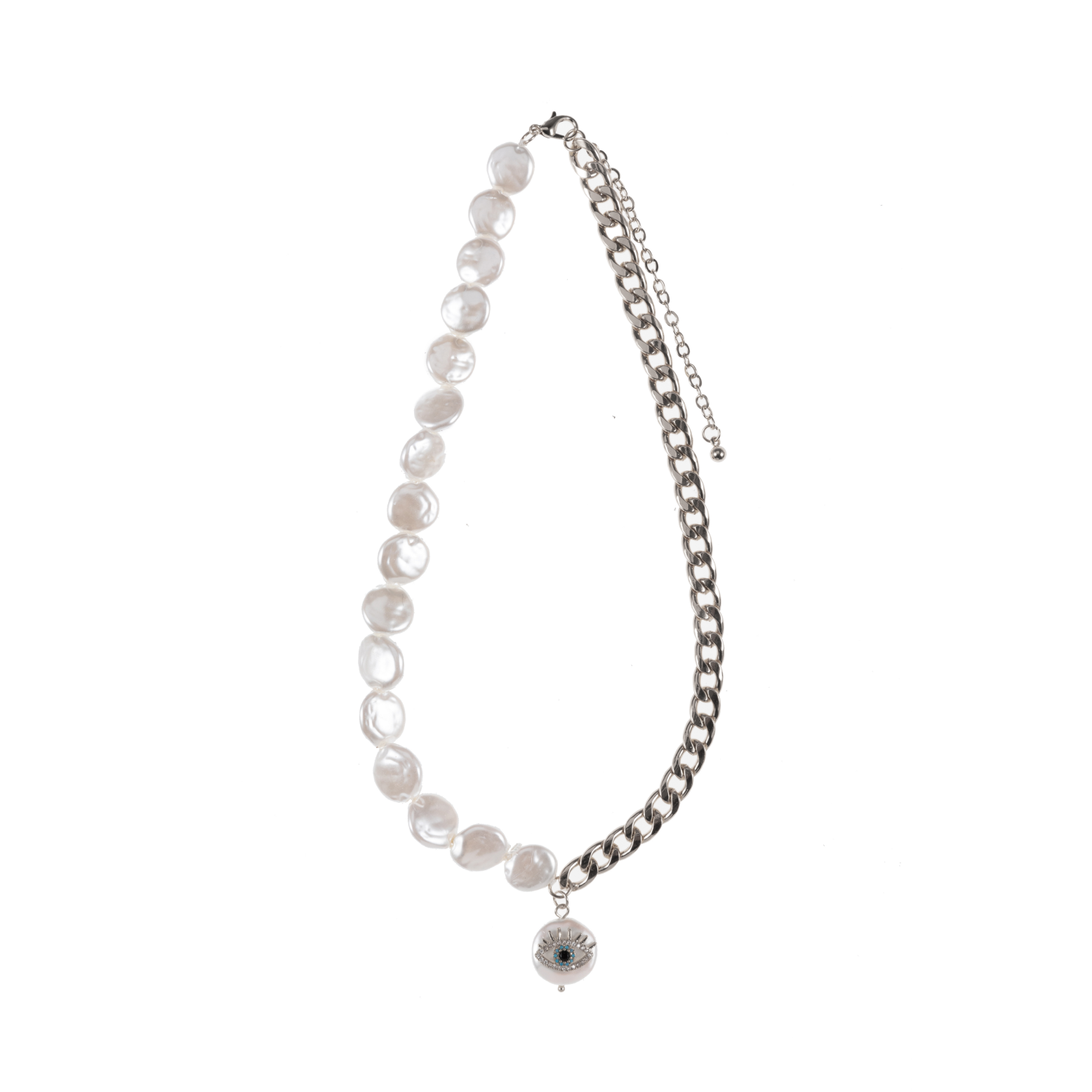 Silver Lining Pearl Evil Eye Necklace – Miami Chains & Co.