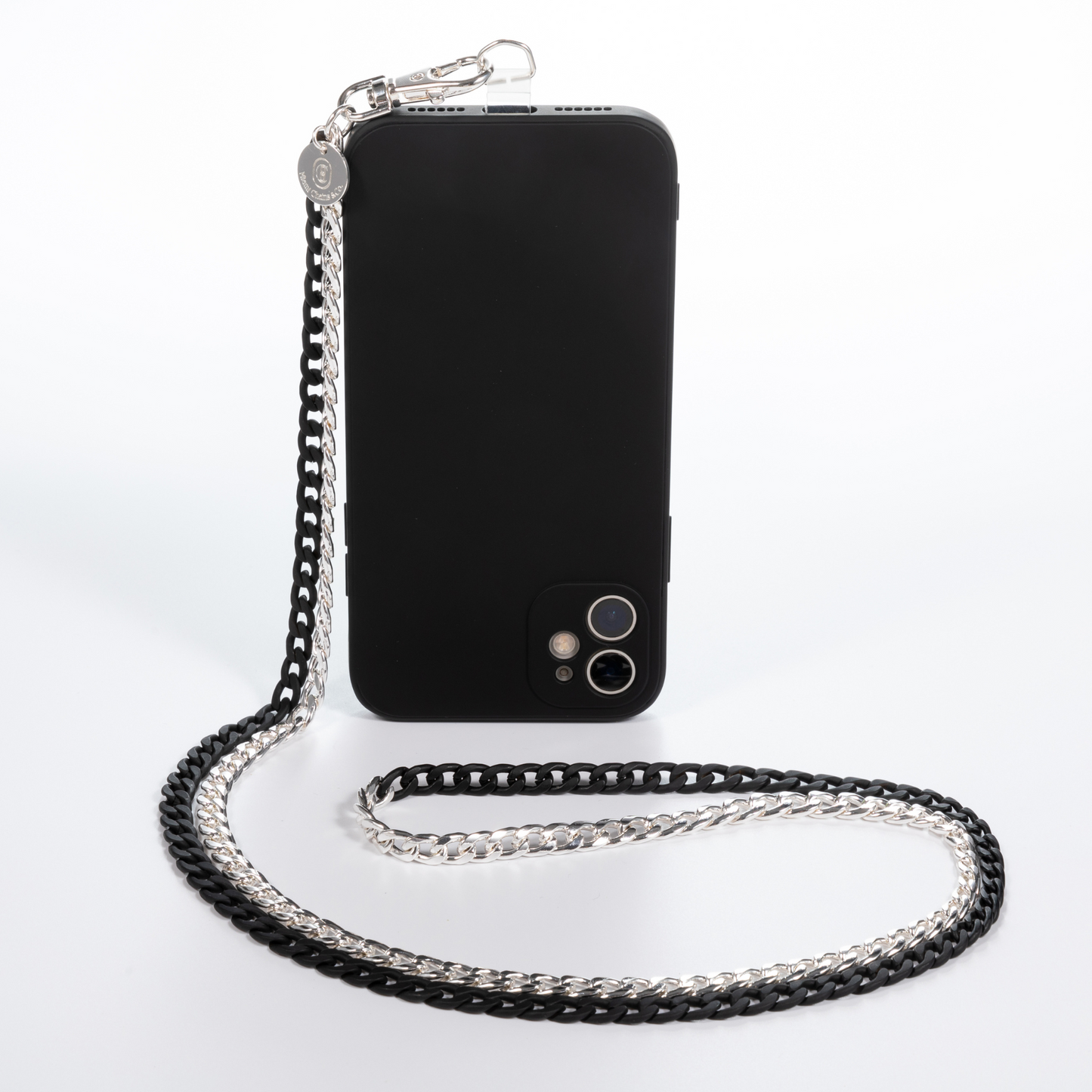 Two Tone Black N' Silver Crossbody Phone Chain