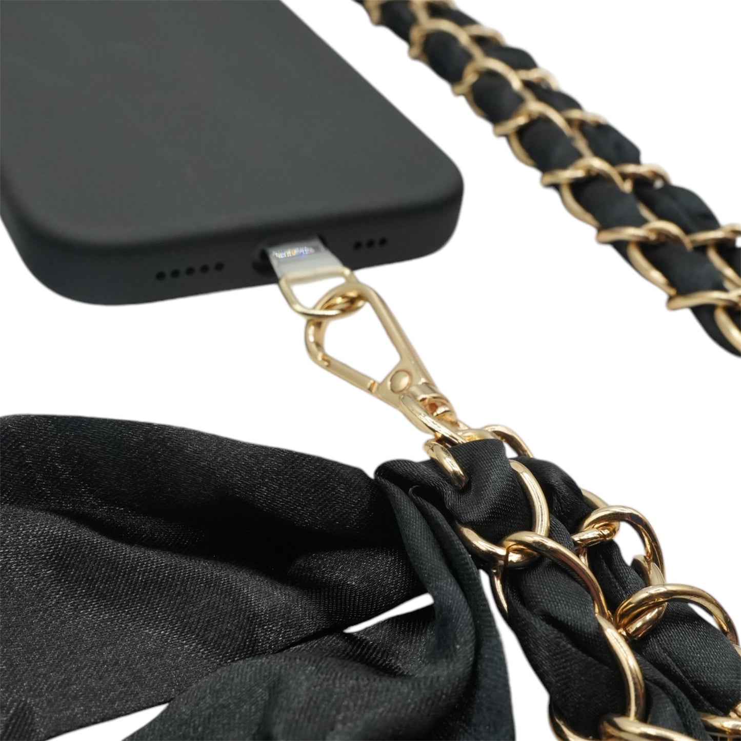 Black Satin Sash Crossbody Phone Chain