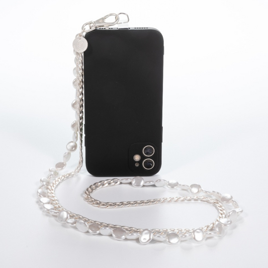 Something About Silver - Matte Silver & Pearl Crossbody Phone Chain